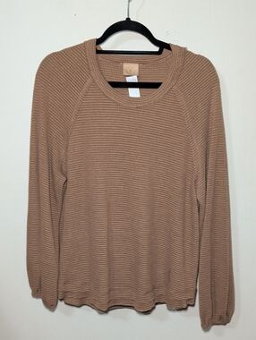 Scrap Work Boutique Crewneck Waffle Knit Long-Sleeve Top Tan NEW Women's Size L